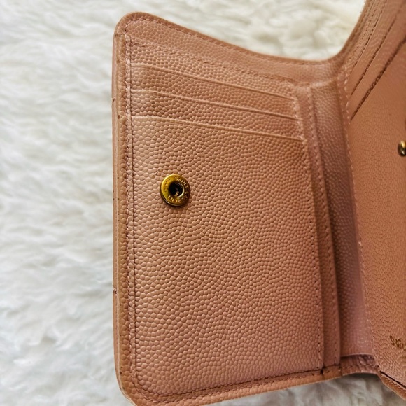 Yves Saint Laurent Cassandra Matellase Blush Grain Leather Compact Wallet - Picture 6 of 16